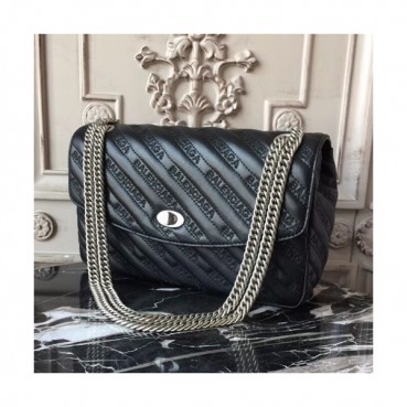 Balenciaga 2019 Lock Round Leather Chain Shoulder Bag,27CM - 발렌시아가 2019 락 라운드 레더 체인 숄더백,BGB0171,27CM,블랙