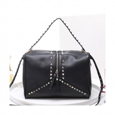 Valentino 2019  Leather Ruckstud Tote Shoudler Bag,28CM - 발렌티노 2019 레더 락스터드 토트 숄더백,VTB0412,28CM,블랙