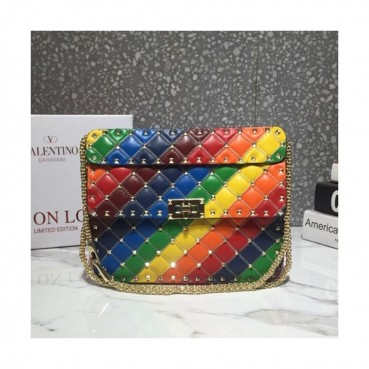 Valentino 2019 Leather Rockstud Spike Tote Shoudler Bag,24CM - 발렌티노 2019 레더 락스터드 스파이크 토트 숄더백,VTB0408,24CM,옐로우+블루(멀티)