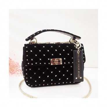 [데일리 백으로 강추!!!!!]Valentino 2019 Velvet Rockstud Spike Tote Shoudler Bag,24CM - 발렌티노 2019 벨벳 락스터드 스파이크 토트 숄더백,VTB0406,24CM,블랙