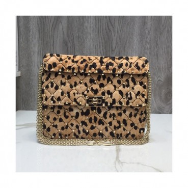 Valentino 2019 Fur Rockstud Spike MediumTote Shoudler Bag,24CM - 발렌티노 2019 퍼 락스터드 스파이크 미듐 토트 숄더백,VTB0404,24CM,연브라운(호피)