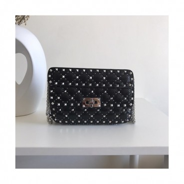 Valentino 2019 Leather Rockstud Spike Small Tote Shoudler Bag,20CM - 발렌티노 2019 레더 락스터드 스파이크 스몰 토트 숄더백,VTB0342,20CM,블랙