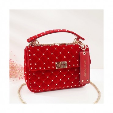 Valentino 2019 Velvet Rockstud Spike Tote Shoudler Bag,24CM - 발렌티노 2019 벨벳 락스터드 스파이크 토트 숄더백,VTB0337,24CM,레드