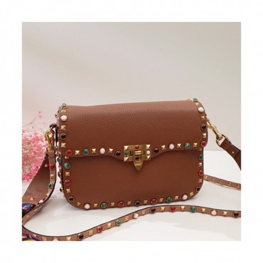 Valentino 2019 Leather Garavani Rockstud Shoudler Bag,26CM - 발렌티노 2019 레더 가라바니 락스터드 숄더백,VTB0333,26CM,브라운