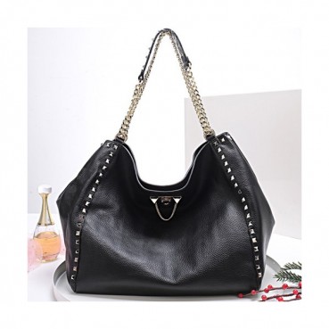Valentino 2019 Leather Rockstud Tote Shoudler Bag,32CM - 발렌티노 2019 레더 락스터드 토트 숄더백, VTB0250,32CM,블랙
