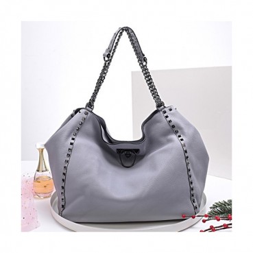 Valentino 2019 Leather Rockstud Tote Shoudler Bag,32CM - 발렌티노 2019 레더 락스터드 토트 숄더백, VTB0249,32CM,블루그레이