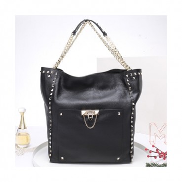 Valentino 2019 Leather Rockstud Tote Shoudler Bag,33CM - 발렌티노 2019 레더 락스터드 토트 숄더백, VTB0248,33CM,블랙