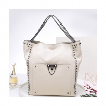 Valentino 2019 Leather Rockstud Tote Shoudler Bag,33CM - 발렌티노 2019 레더 락스터드 토트 숄더백, VTB0247,33CM,화이트