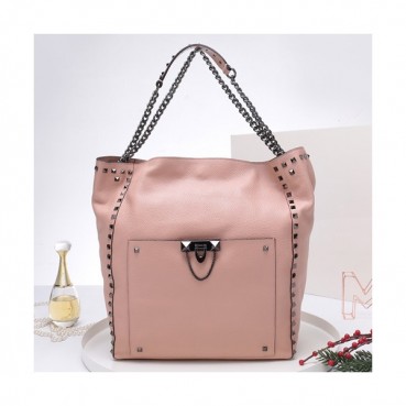 [마법의 수납력]Valentino 2019 Leather Rockstud Tote Shoudler Bag,33CM - 발렌티노 2019 레더 락스터드 토트 숄더백, VTB0246,33CM,핑크