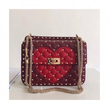 Valentino 2019 Leather Rockstud Spike Tote Shoudler Bag,24CM - 발렌티노 2019 레더 락스터드 스파이크 토트 숄더백,VTB0205,24CM,와인+레드
