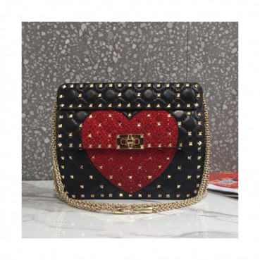 [소장가치 200%]Valentino 2019 Leather Rockstud Spike Tote Shoudler Bag,23CM - 발렌티노 2019 레더 락스터드 스파이크 토트 숄더백,VTB0204,23CM,블랙+레드