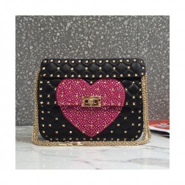 Valentino 2019 Leather Rockstud Spike Tote Shoudler Bag,23CM - 발렌티노 2019 레더 락스터드 스파이크 토트 숄더백,VTB0203,23CM,블랙+핑크