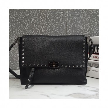 Valentino 2019 Leather Rockstud Shoudler Bag,28CM - 발렌티노 2019 레더 락스터드 숄더백,VTB0195,28CM,블랙