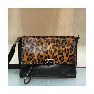 Valentino 2019 Leather Rockstud Shoudler Bag,28CM - 발렌티노 2019 레더 락스터드 숄더백,VTB0194,28CM,블랙+호피