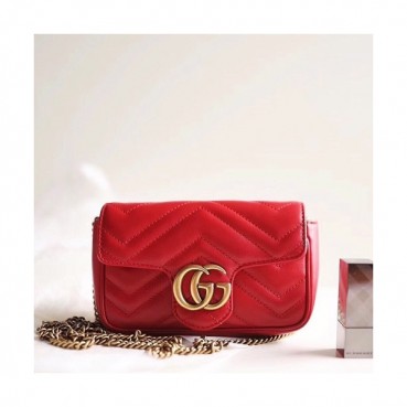 Gucci GG Marmont Matlase Super Mini Women Shoulder Bag,17CM - 구찌 GG 마몬트 마틀라세 수퍼미니 여성용 숄더백 476433,GUB0518,17CM,레드