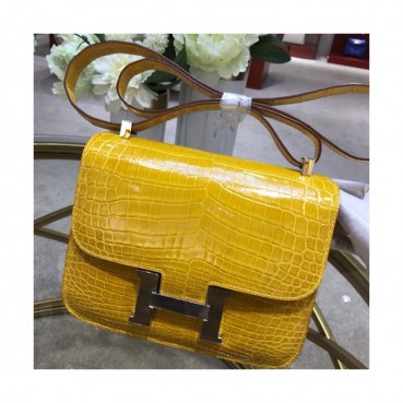 Hermes Constance Crocodile Leather Shoulder Bag,23cm - 에르메스 콘스탄스 크로커다일 레더 여성용 숄더백 HERB0701, 23cm,옐로우