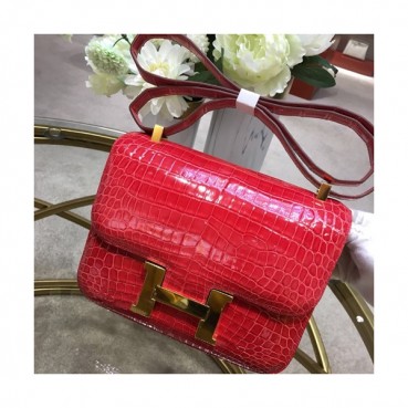 Hermes Constance Crocodile Leather Shoulder Bag,23cm - 에르메스 콘스탄스 크로커다일 레더 여성용 숄더백 HERB0700, 23cm,레드