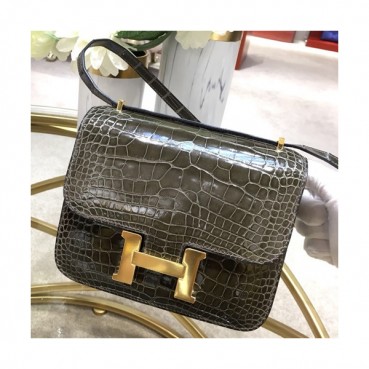 Hermes Constance Crocodile Leather Shoulder Bag,18cm - 에르메스 콘스탄스 크로커다일 레더 여성용 숄더백 HERB0697, 18cm,그레이