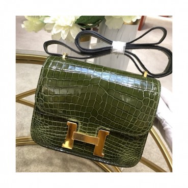Hermes Constance Crocodile Leather Shoulder Bag,18cm - 에르메스 콘스탄스 크로커다일 레더 여성용 숄더백 HERB0696, 18cm,카키