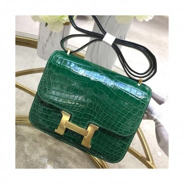 Hermes Constance Crocodile Leather Shoulder Bag,18cm - 에르메스 콘스탄스 크로커다일 레더 여성용 숄더백 HERB0695, 18cm,그린