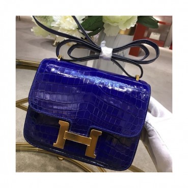 Hermes Constance Crocodile Leather Shoulder Bag,18cm - 에르메스 콘스탄스 크로커다일 레더 여성용 숄더백 HERB0694, 18cm,블루