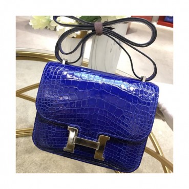 Hermes Constance Crocodile Leather Shoulder Bag,18cm - 에르메스 콘스탄스 크로커다일 레더 여성용 숄더백 HERB0693, 18cm,블루