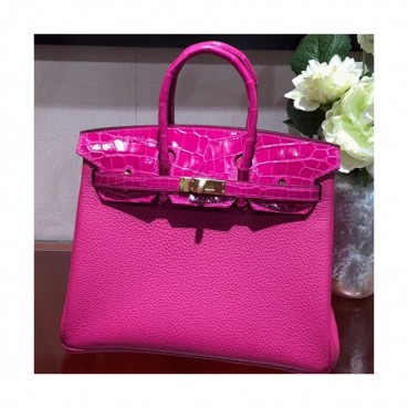 Hermes Birkin Crocodile & Leather Tote Shoulder Bag ,25cm - 에르메스 버킨 크로코다일&레더 여성용 토트 숄더백 HERB0683,25cm,핑크