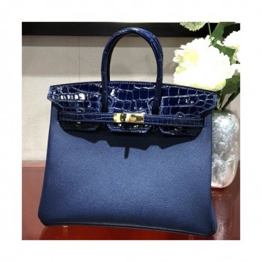 Hermes Birkin Crocodile & Leather Tote Shoulder Bag ,25cm - 에르메스 버킨 크로코다일&레더 여성용 토트 숄더백 HERB0682,25cm,블루