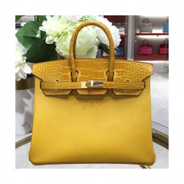 Hermes Birkin Crocodile & Leather Tote Shoulder Bag ,25cm - 에르메스 버킨 크로코다일&레더 여성용 토트 숄더백 HERB0681,25cm,옐로우
