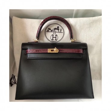 Hermes Kelly Box Leather Tote Shoulder Bag ,28cm - 에르메스 켈리복스 레더 여성용 토트 숄더백 HERB0676,28cm,블랙