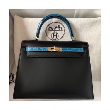 Hermes Kelly Box Leather Tote Shoulder Bag ,25cm - 에르메스 켈리복스 레더 여성용 토트 숄더백 HERB0676,25cm,블랙
