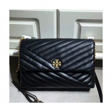 Tory Burch Leather Black Kira Chevron Flap Shoulder Bag,27.5cm - 토리버치 레더  블랙 키라 쉐브론 플랩 숄더백 TBB0214,27.5cm