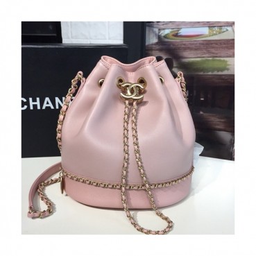 Chanel 2019 Women Leather Chain Bucket Shoulder Bag ,22CM - 샤넬 2019 여성용 레더 체인 버킷 숄더백,CHAB0634,22CM,핑크