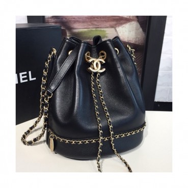 Chanel 2019 Women Leather Chain Bucket Shoulder Bag ,22CM - 샤넬 2019 여성용 레더 체인 버킷 숄더백,CHAB0632,22CM,블랙