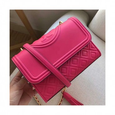 Tory Burch Leather Pink Fleming Convertible Chain Shoulder Bag,21/27cm - 토리버치 레더 핑크 플레밍 컨버터블 체인 숄더백 TBB0200,21/27cm