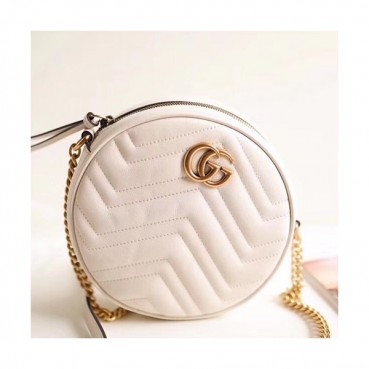 Gucci GG Marmont Mini Round Women Shoulder Bag,18.5CM - 구찌 GG 마몬트 미니 라운드 여성용 숄더백 550154,GUB0502,18.5CM,화이트