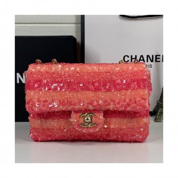 Chanel Women Chain Spangles & Leather Shoulder Bag ,20CM - 샤넬 여성용 체인 스팽글&레더 숄더백 AS0195 