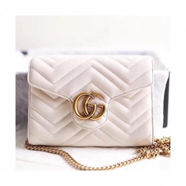 Gucci GG Marmont Matlase Women Chain Shoulder Bag,20CM - 구찌 GG 마몬트 마틀라세 여성용 체인 숄더백 474575,GUB0499,20CM,화이트