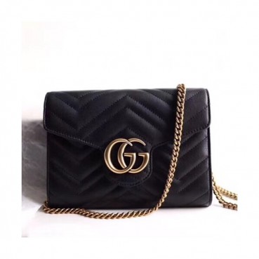 Gucci GG Marmont Matlase Women Chain Shoulder Bag,20CM - 구찌 GG 마몬트 마틀라세 여성용 체인 숄더백 474575,GUB0498,20CM,블랙