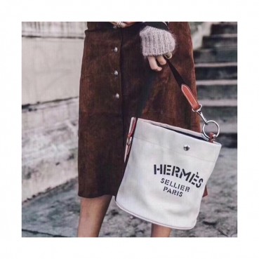 Hermes Canvas Sac De Pansage Tote Shoulder Bucket Bag  - 에르메스 캔버스 삭 드 팬세지 여성용 토트 숄더 버킷백 HERB0617,화이트