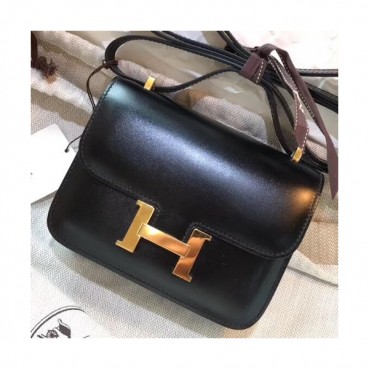 Hermes Constance Box Leather Shoulder Bag,14cm - 에르메스 콘스탄스 복스 레더 여성용 숄더백 HERB0607, 14cm,블랙(금장)
