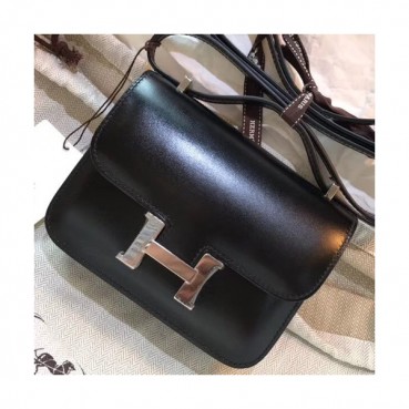 Hermes Constance Box Leather Shoulder Bag,14cm - 에르메스 콘스탄스 복스 레더 여성용 숄더백 HERB0606, 14cm,블랙(은장)