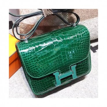 Hermes Constance Crocodile Leather Shoulder Bag,19cm - 에르메스 콘스탄스 크로커다일 레더 여성용 숄더백 HERB0588, 19cm,그린