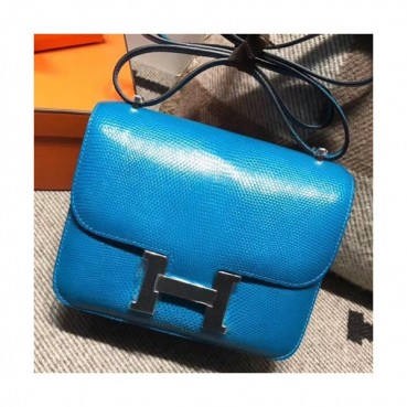 Hermes Constance Lizard Leather Shoulder Bag,19cm - 에르메스 콘스탄스 리저드 레더 여성용 숄더백 HERB0586, 19cm,블루