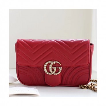 Gucci GG Marmont Matlase Women Shoulder Bag,22CM - 구찌 GG 마몬트 마틀라세 여성용 숄더백 446744,GUB0475,22CM,레드