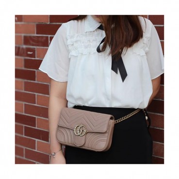 Gucci GG Marmont Matlase Women Shoulder Bag,22CM - 구찌 GG 마몬트 마틀라세 여성용 숄더백 446744,GUB0474,22CM,핑크베이지