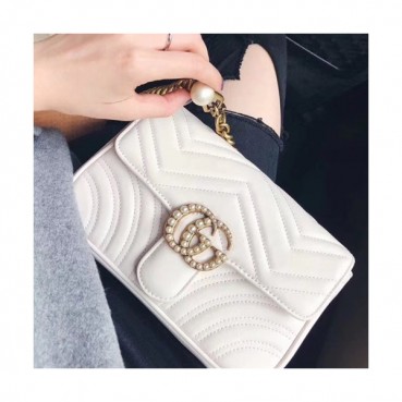 Gucci GG Marmont Matlase Women Shoulder Bag,22CM - 구찌 GG 마몬트 마틀라세 여성용 숄더백 446744,GUB0473,22CM,화이트