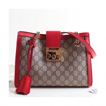 Gucci GG Supreme Padlock Small Shoulder Bag,26CM - 구찌 GG 수프림 패드락 스몰 숄더백 ,498156,GUB0423,26CM,레드
