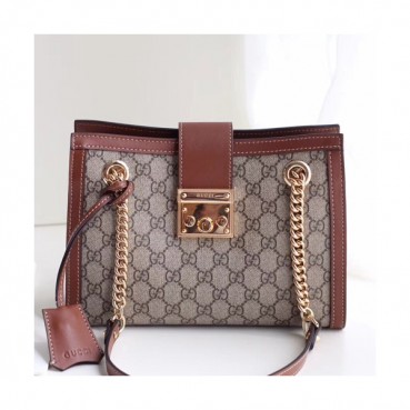 Gucci GG Supreme Padlock Small Shoulder Bag,26CM - 구찌 GG 수프림 패드락 스몰 숄더백 ,498156,GUB0409,26CM,브라운