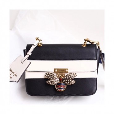 Gucci Queen Margaret Leather Shoulder Bag,22.5CM - 구찌 퀸 마가렛 레더 숄더백 476542,GUB0395,22.5cm,블랙+화이트